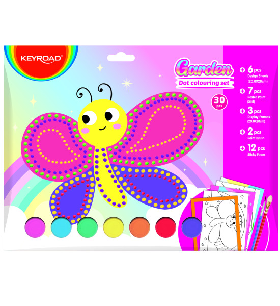 Set de Pintura con Témperas, Dots Garden, 30 Pzas, (7x Témperas, 6x Hojas con Diseño, 2x Pinceles, 3x Marcos, 12x Goma Eva Adhesiva), Set